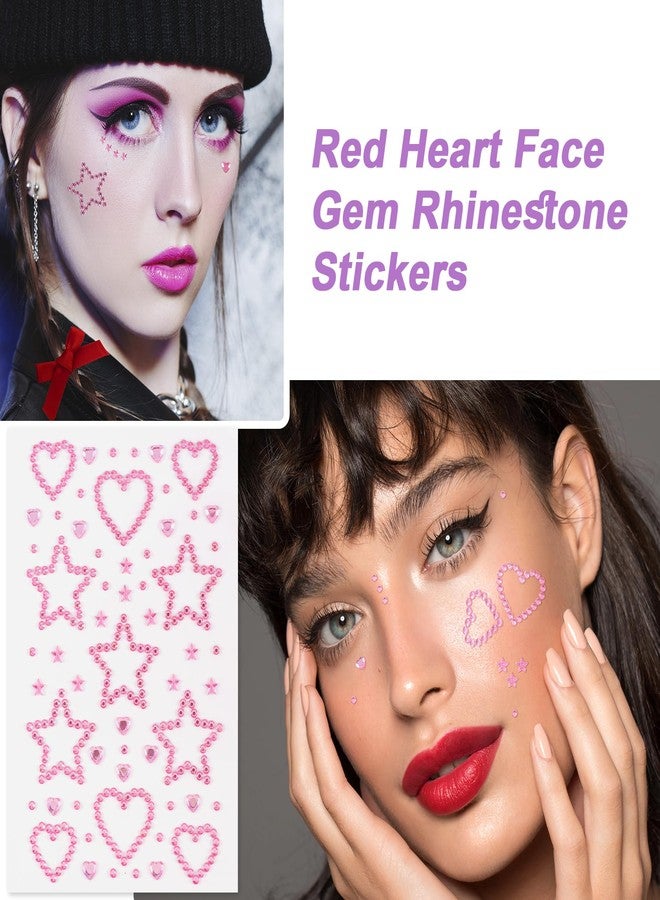 SmallCat 2 Sheets Bow Face Gems Stickers, Heart Rhinestones Hair Jewerl, Self Adhesive Crystal Acrylic Gems Sticker for Wedding Dating Party Face Hair Body Decoration- Pink - Image 5